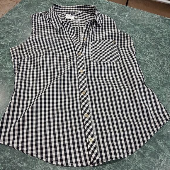 GUESS Los Angeles Women's Size Large Sleeveless Buffalo Check Top Black White - Picture 1 of 10
